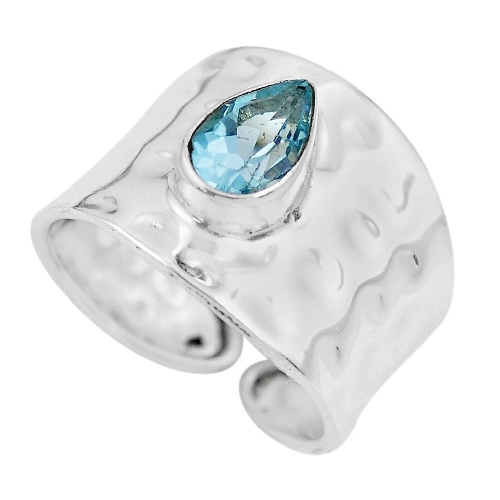 925 silver 2.13cts natural blue topaz adjustable solitaire ring size 9 p61732