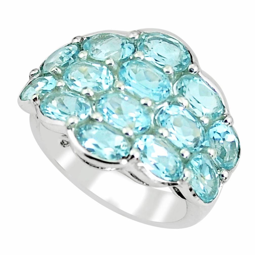 925 silver 14.88cts natural blue topaz oval shape ring jewelry size 7.5 p62231