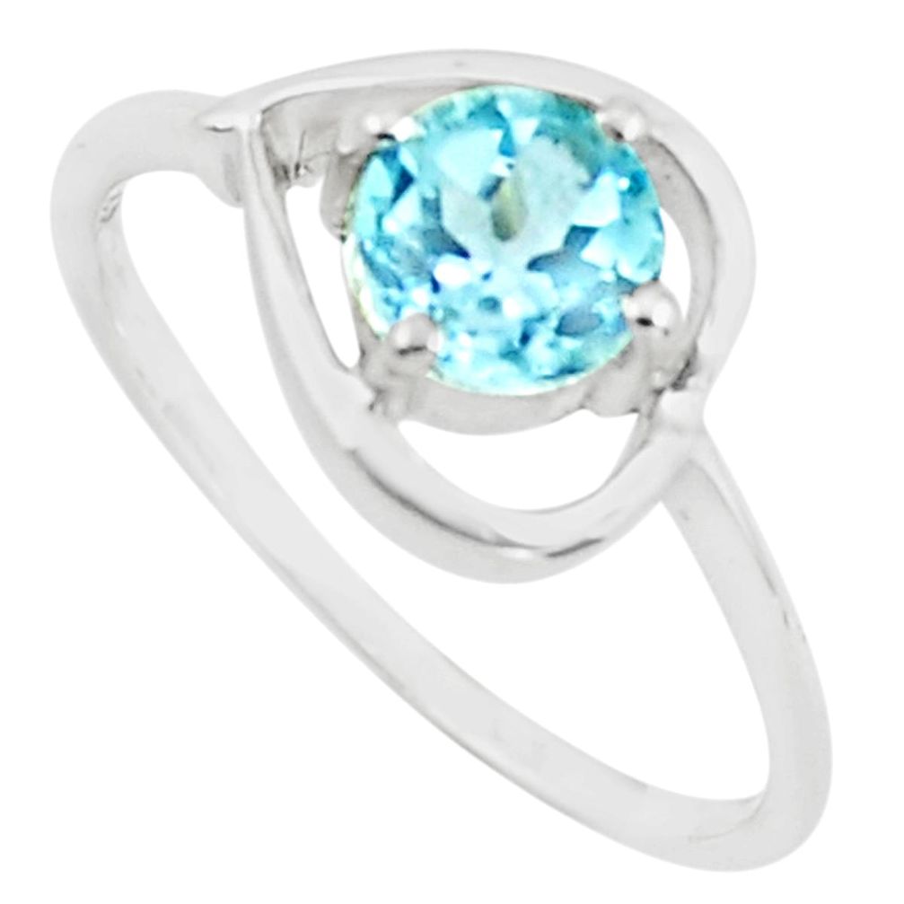 925 silver 1.49cts natural blue topaz round shape solitaire ring size 7.5 p73118