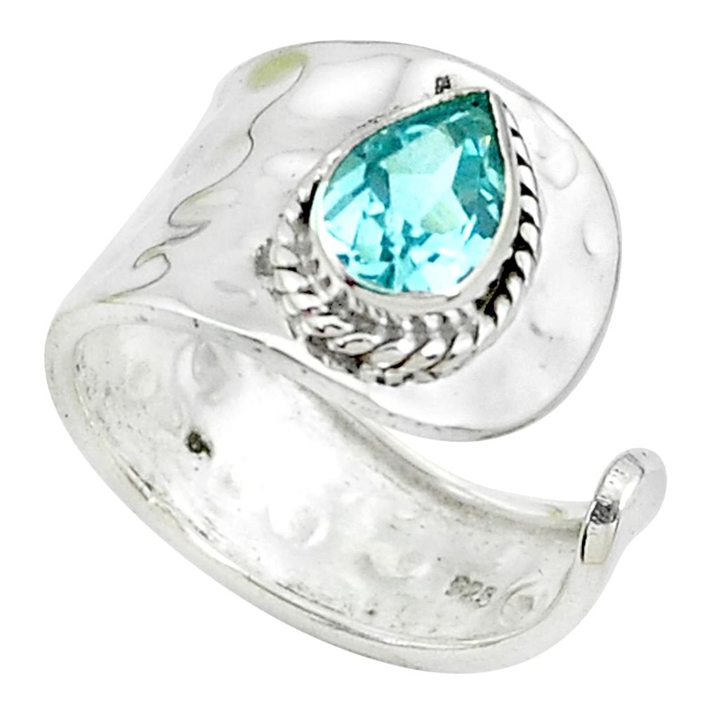 925 silver 1.94cts natural blue topaz solitaire adjustable ring size 6.5 p49716