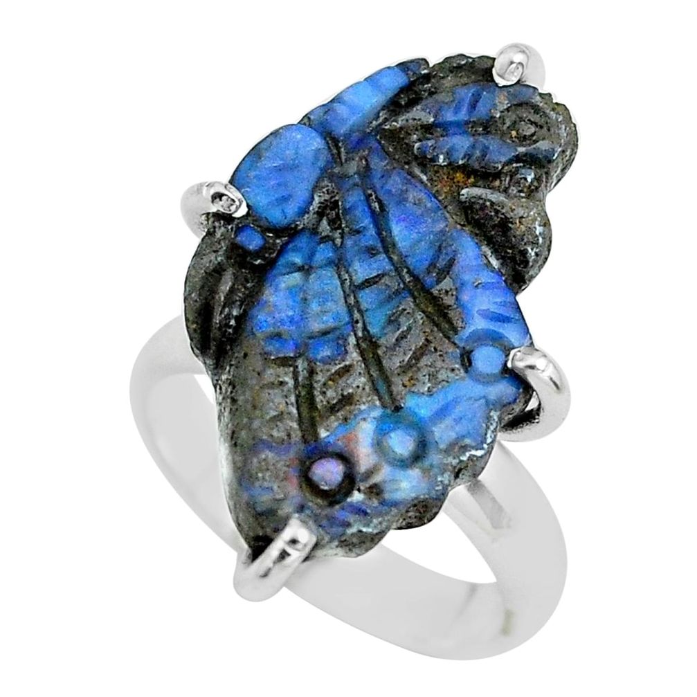 925 silver 11.07cts natural boulder opal carving solitaire ring size 5 p69318