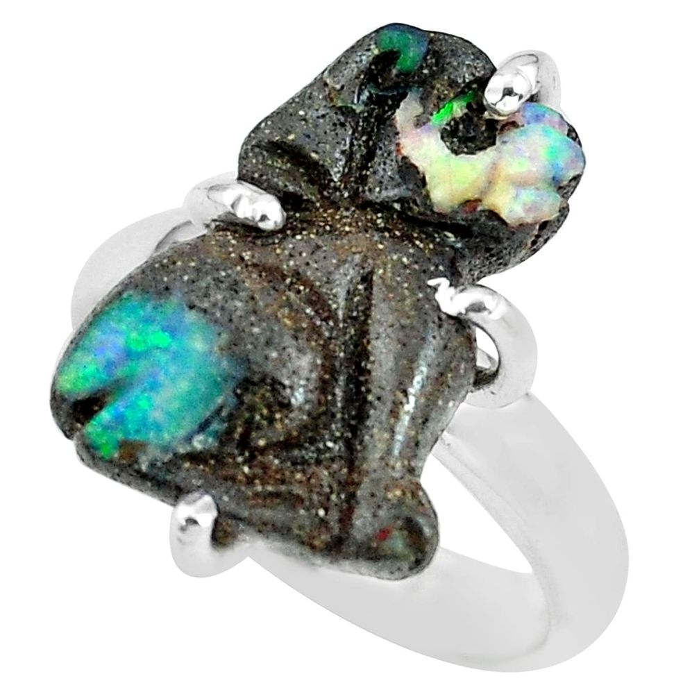 925 silver 9.18cts natural boulder opal carving solitaire ring size 6 p69324