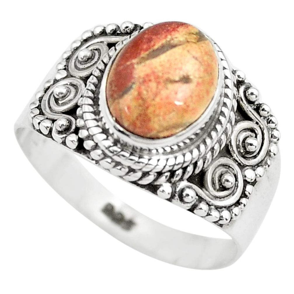 925 silver 3.28cts natural brecciated jasper solitaire ring size 7.5 p71867