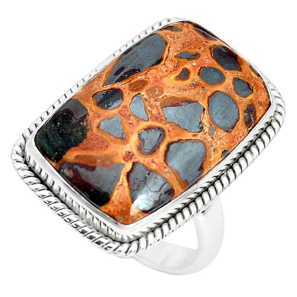925 silver 19.00cts natural brown bauxite solitaire ring jewelry size 9.5 p32924