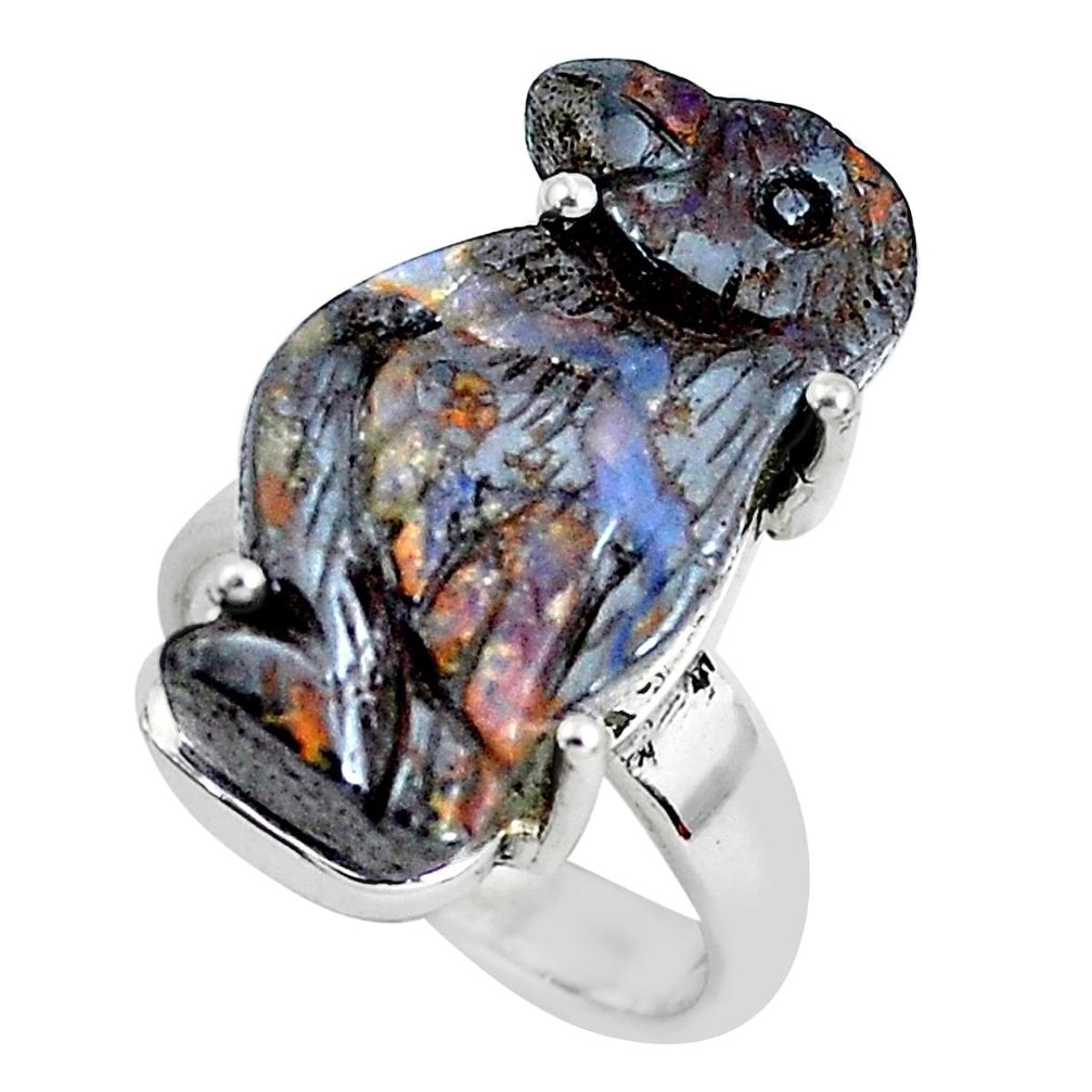 925 silver natural brown boulder opal carving penguine ring size 6.5 p46600