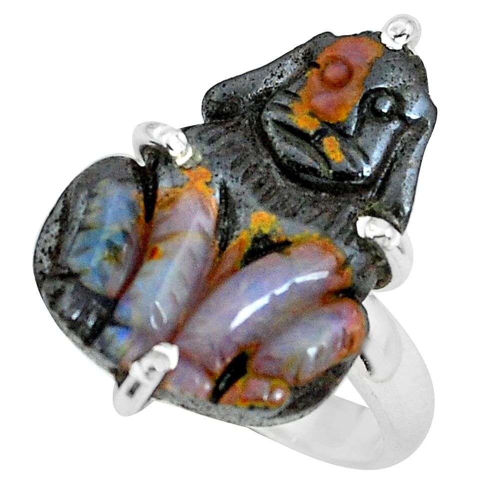 925 silver 12.10cts natural brown boulder opal carving ring size 7 p69410