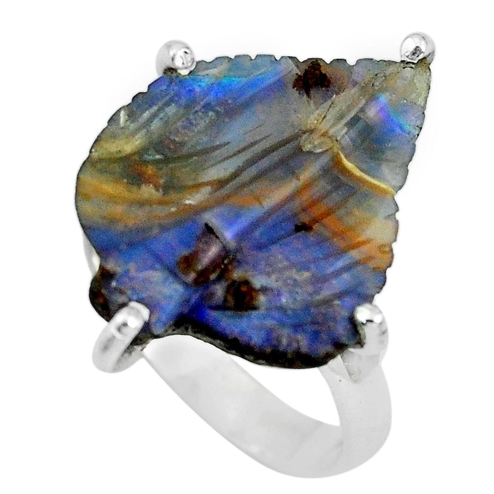 925 silver 9.80cts natural brown boulder opal carving ring size 5 p69419