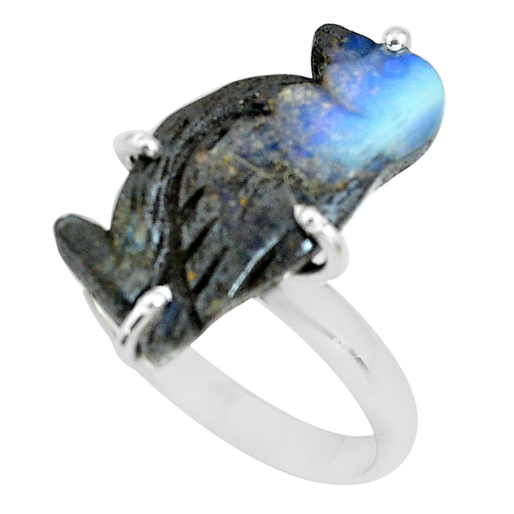 925 silver natural brown boulder opal carving solitaire ring size 10 p69320