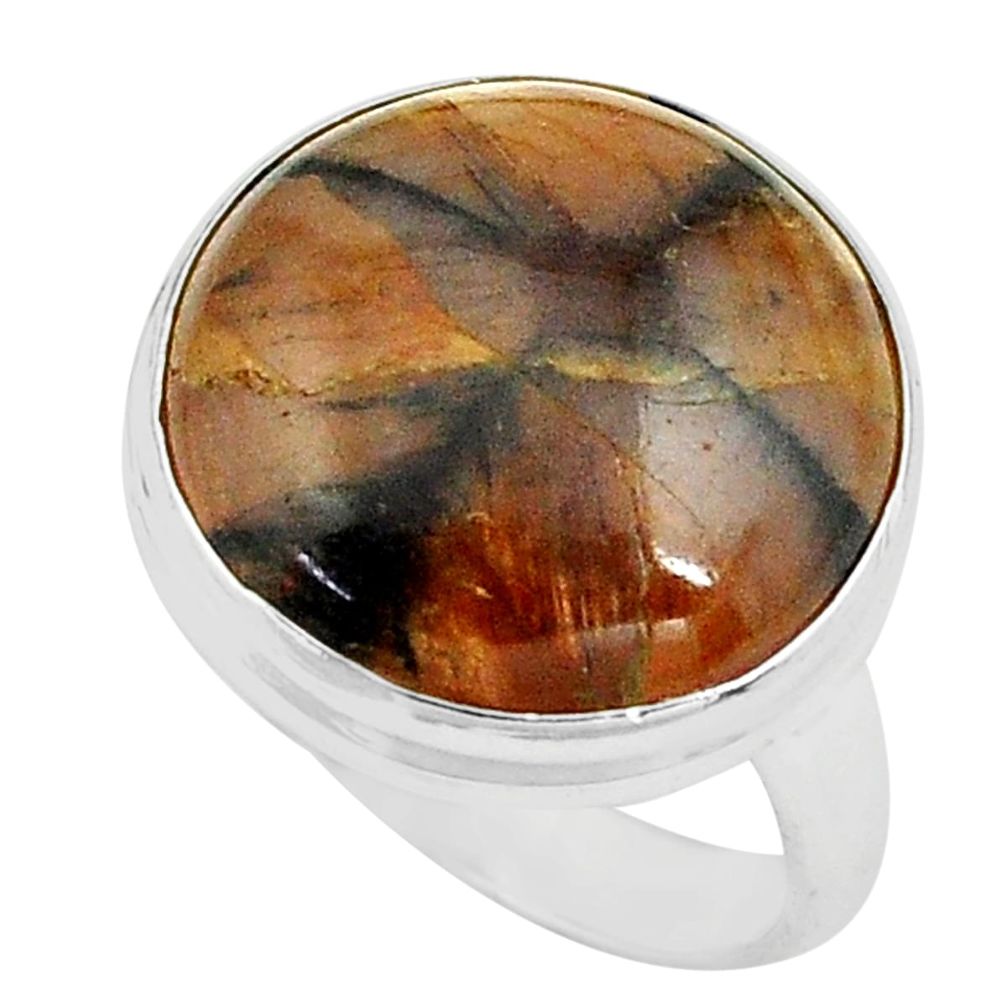 925 silver 20.05cts natural brown chiastolite solitaire ring size 9 p80574