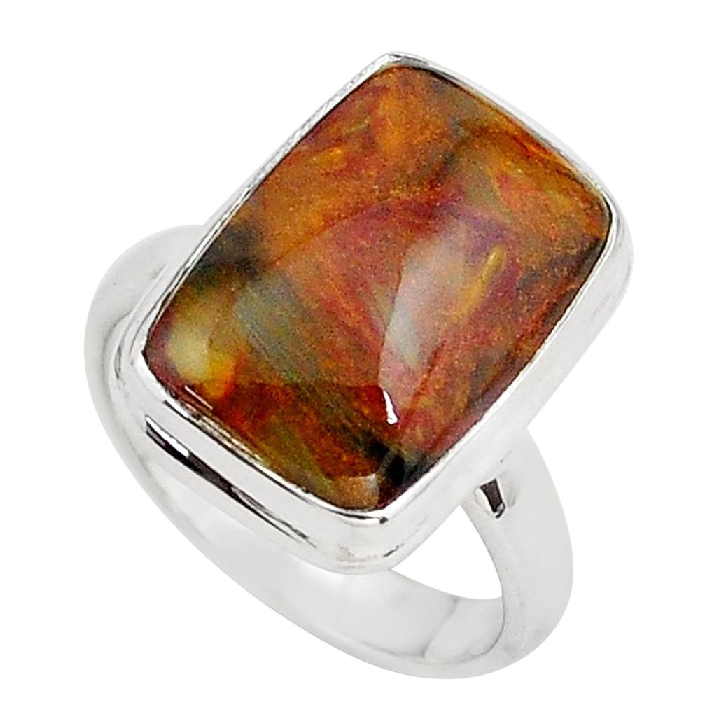 925 silver 10.78cts natural brown pietersite solitaire ring size 6.5 p80717