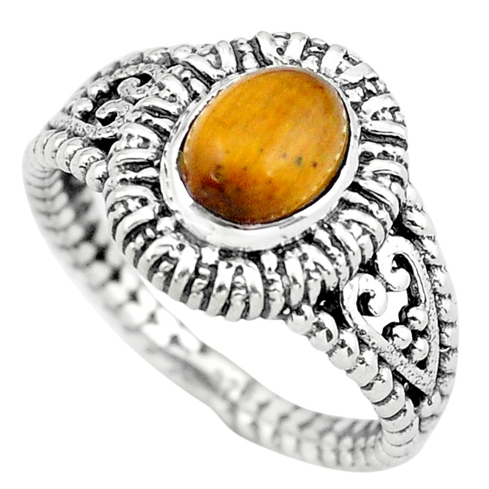 925 silver 2.21cts natural brown tiger's eye oval solitaire ring size 7 p55769