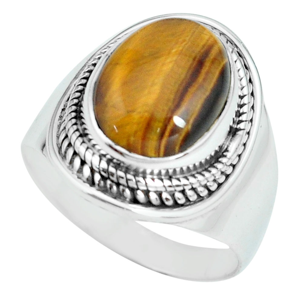 925 silver 5.30cts natural brown tiger's eye oval solitaire ring size 8 p70268