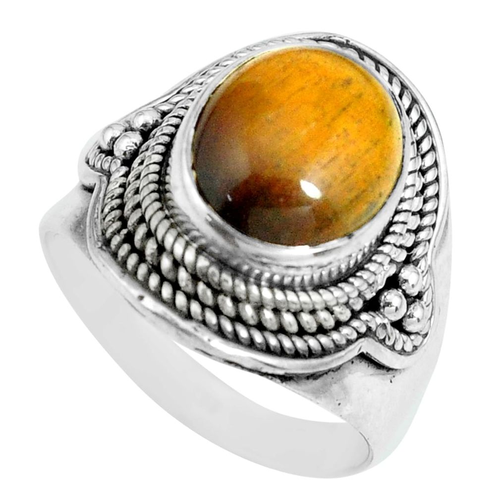 925 silver 5.19cts natural brown tiger's eye oval solitaire ring size 8 p70270