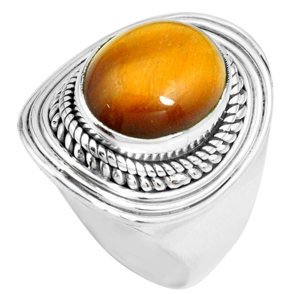 925 silver 5.18cts natural brown tiger's eye oval solitaire ring size 7.5 p70278
