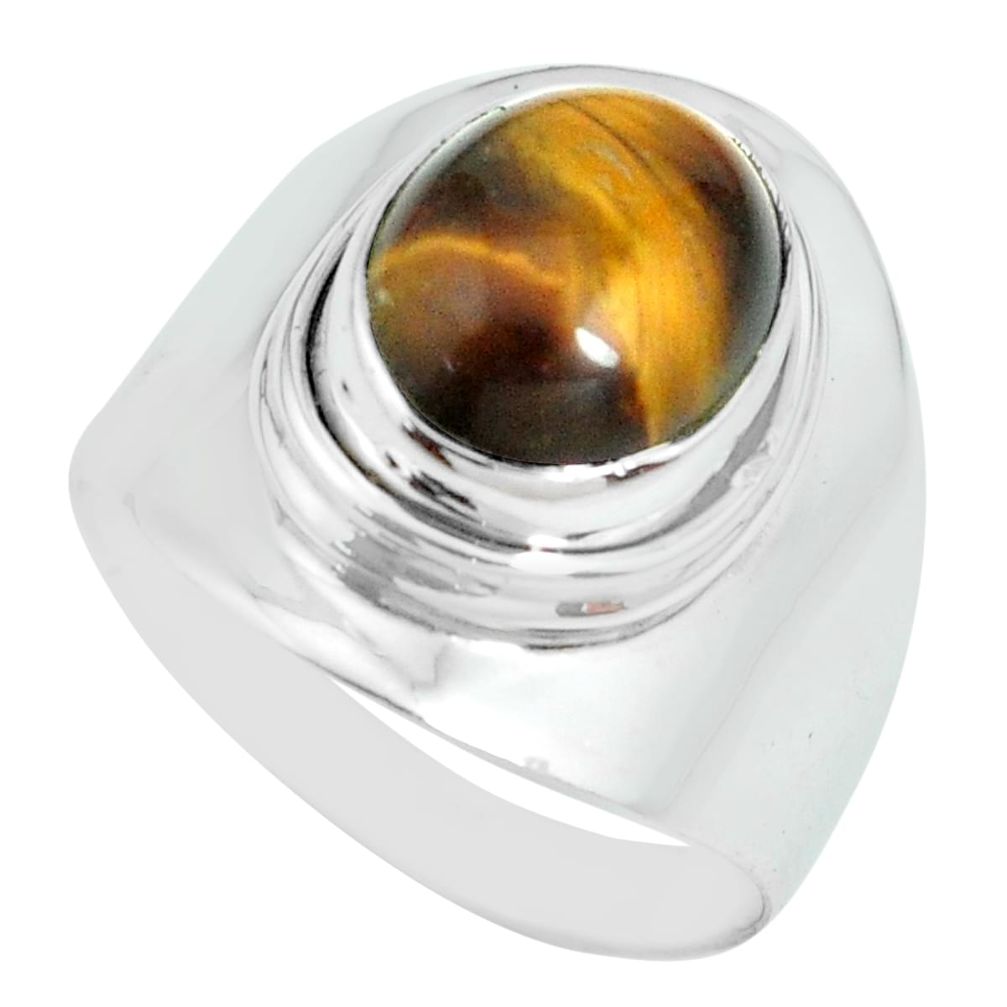 925 silver 5.52cts natural brown tiger's eye oval solitaire ring size 8 p70280