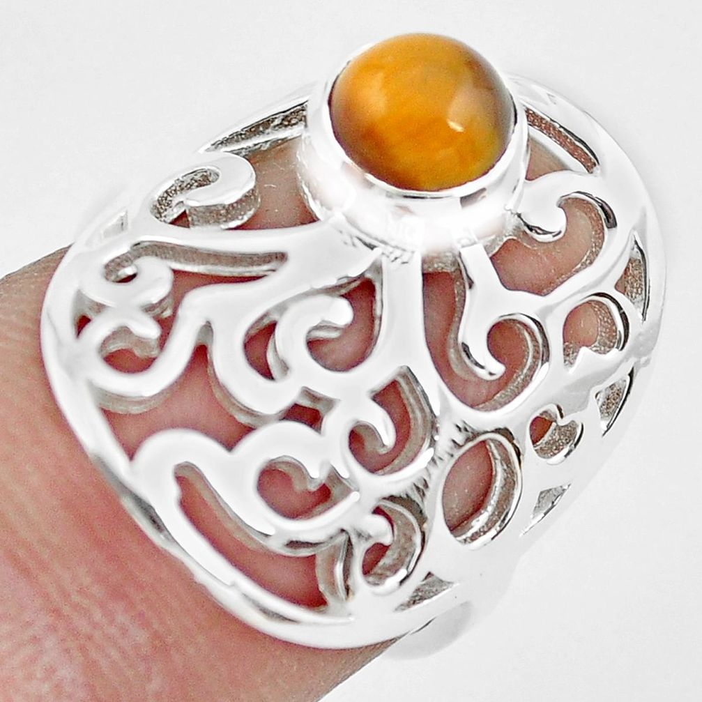 925 silver 1.09cts natural brown tiger's eye round solitaire ring size 6 p61769