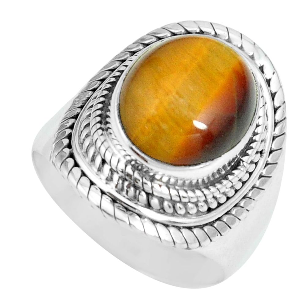 925 silver 5.18cts natural brown tiger's eye solitaire ring size 7 p70266