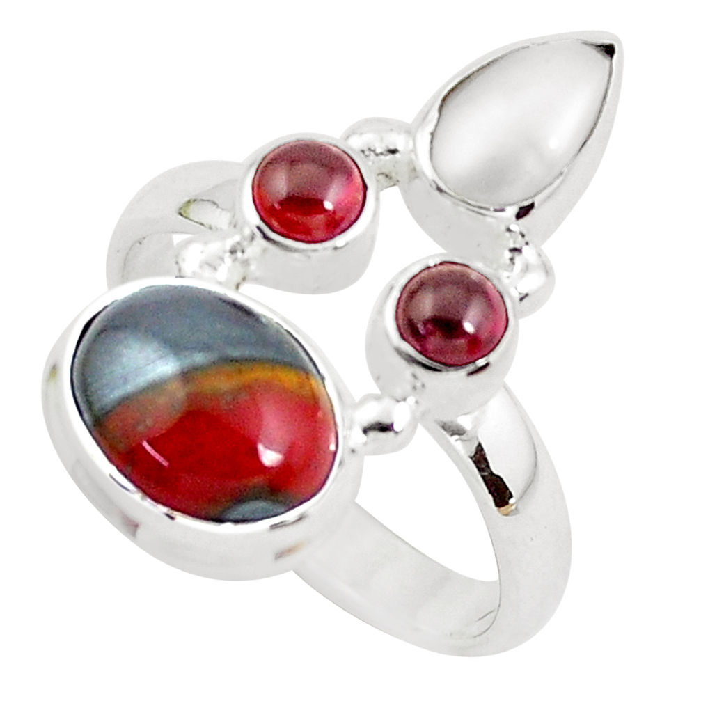 925 silver 7.66cts natural brown tiger's hawks eye red garnet ring size 8 p52652