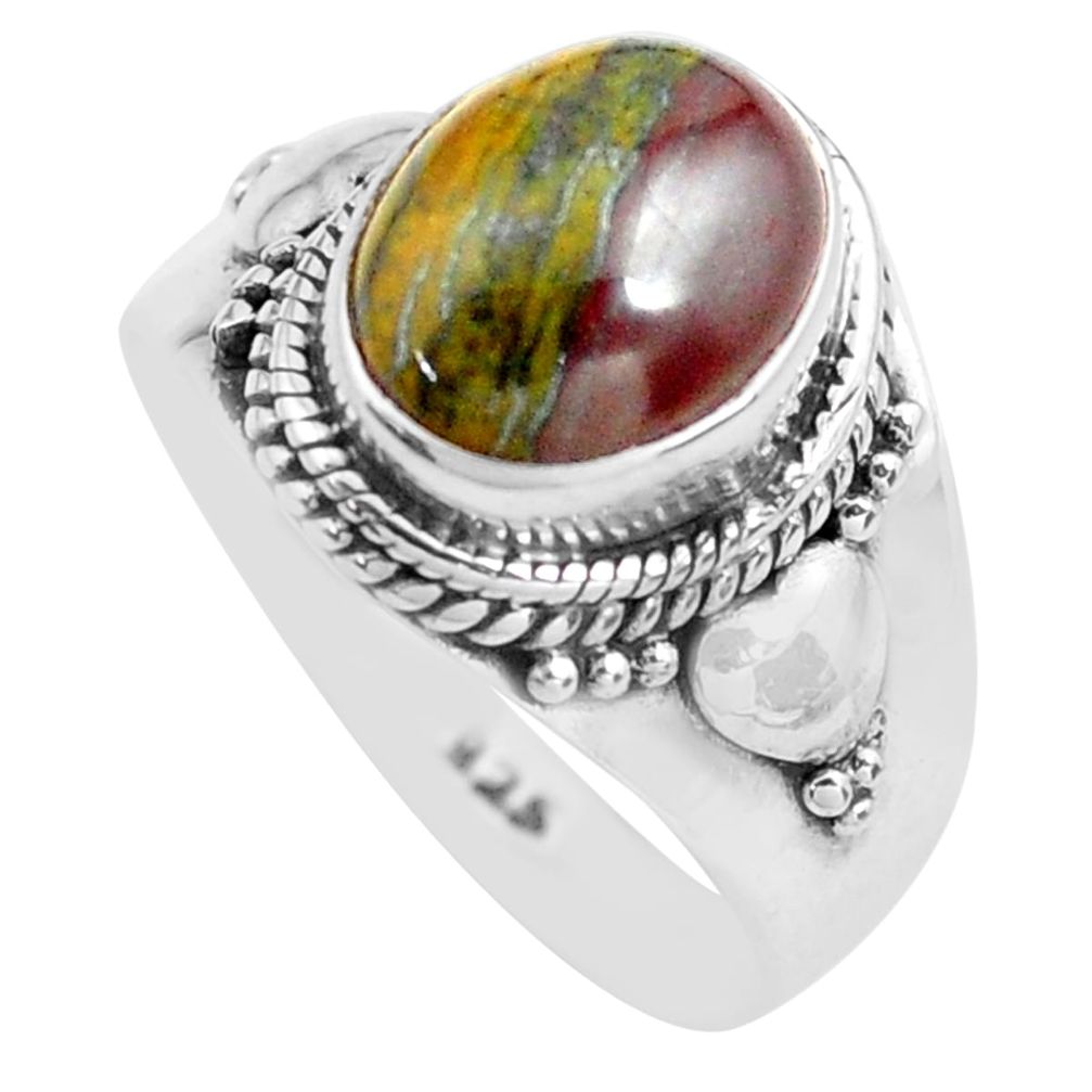 925 silver 4.30cts natural brown tiger's hawks eye solitaire ring size 7 p71744