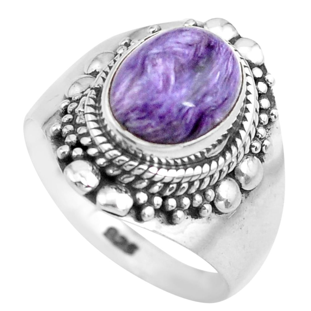 925 silver 4.21cts natural charoite (siberian) solitaire ring size 8 p71633