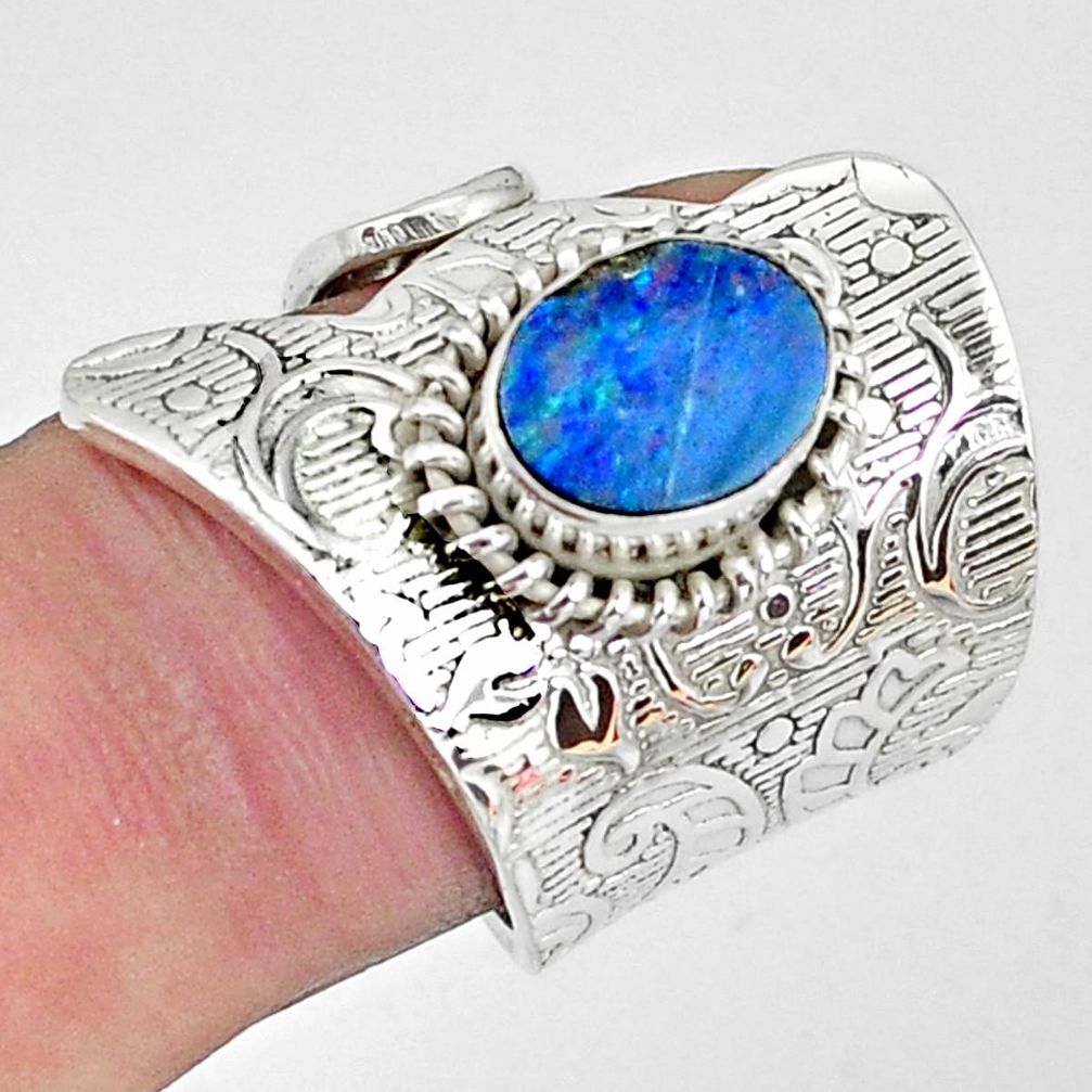 925 silver 2.47cts natural doublet opal australian adjustable ring size 6 p57304