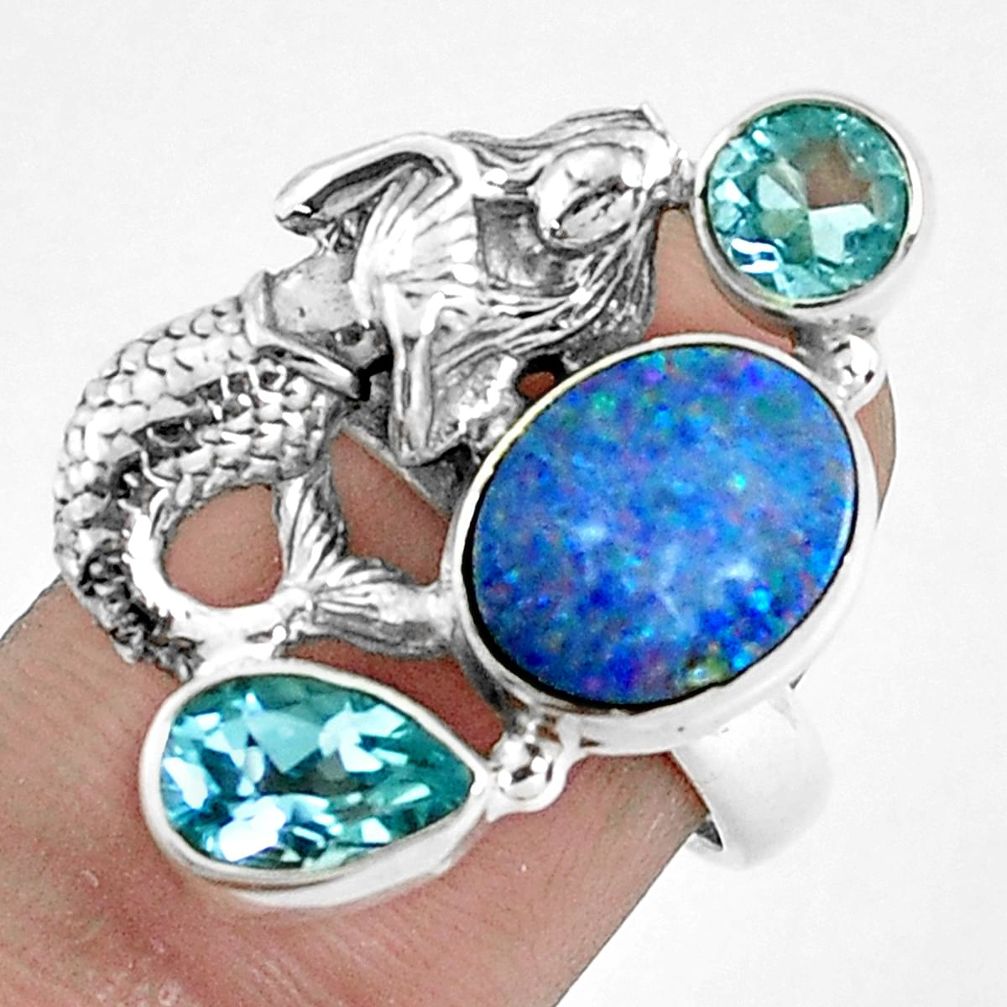 925 silver natural doublet opal australian fairy mermaid ring size 6.5 p42725