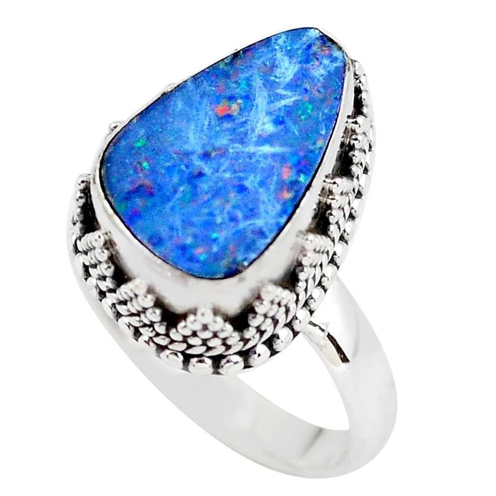 925 silver 4.82cts natural doublet opal australian solitaire ring size 7 p56455