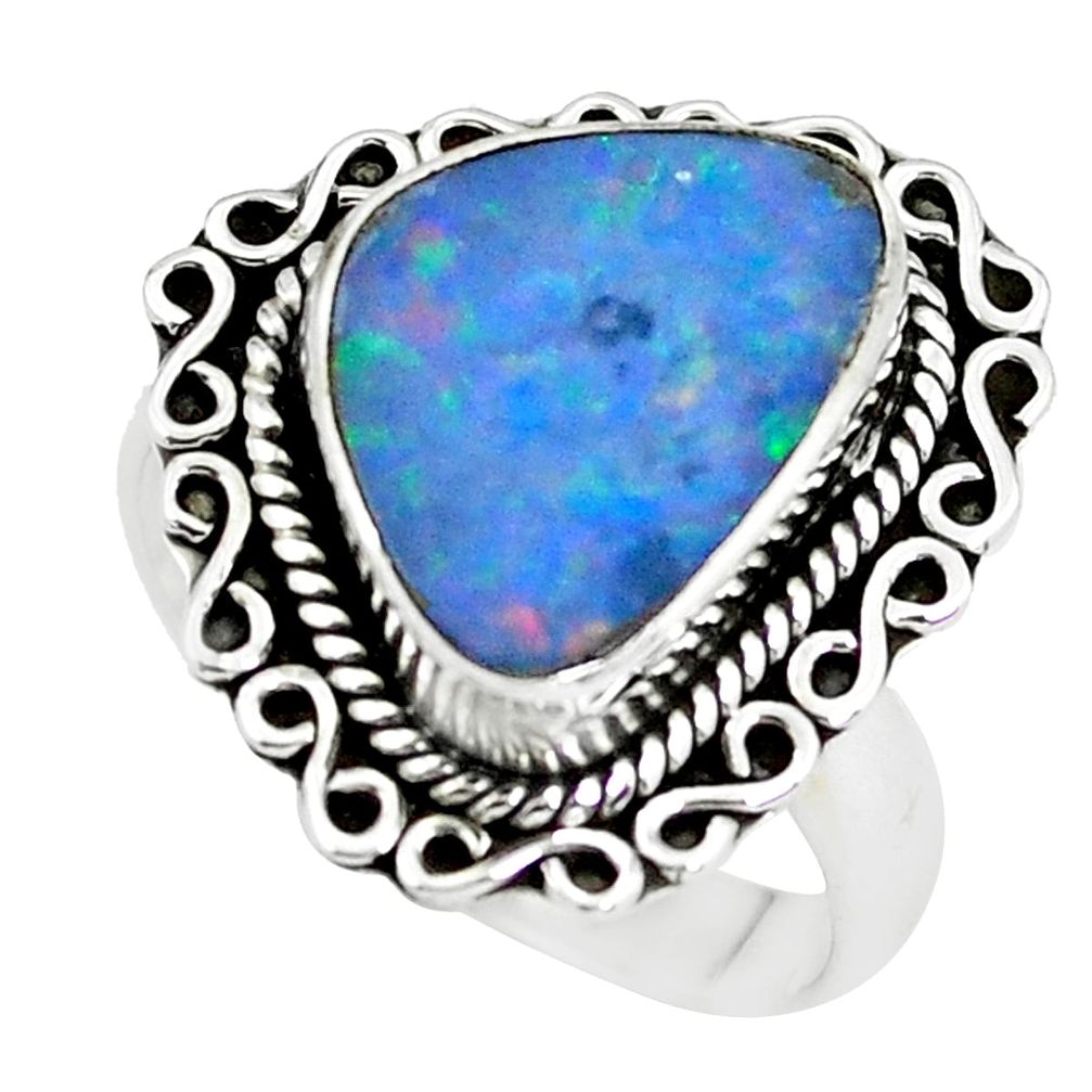 925 silver 5.78cts natural doublet opal australian solitaire ring size 8 p60277