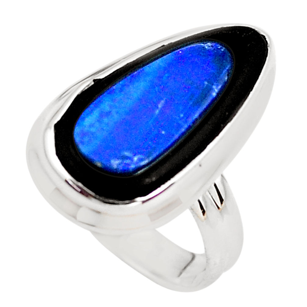 925 silver 7.67cts natural doublet opal in onyx solitaire ring size 6.5 p53797