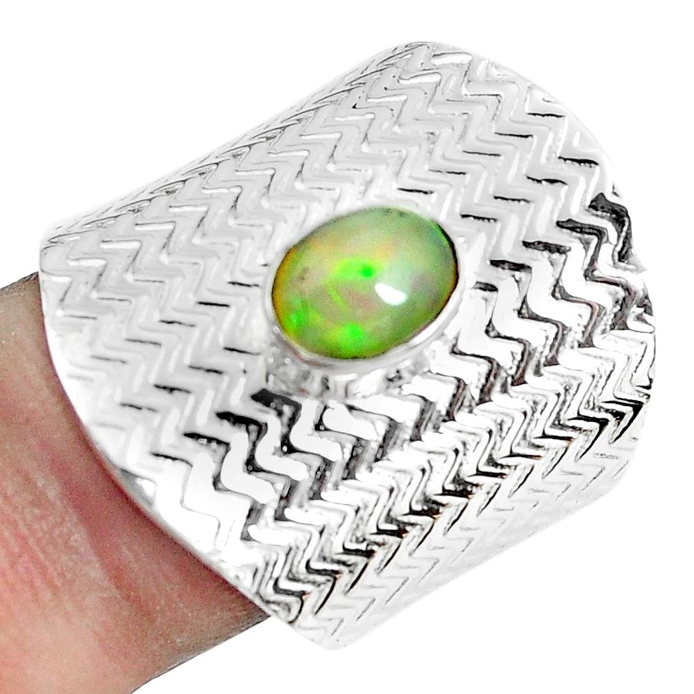 925 silver 2.11cts natural ethiopian opal oval solitaire ring size 6.5 p61892