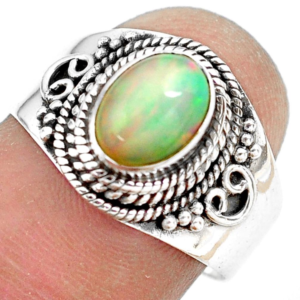 925 silver 2.13cts natural ethiopian opal oval solitaire ring size 7.5 p71525