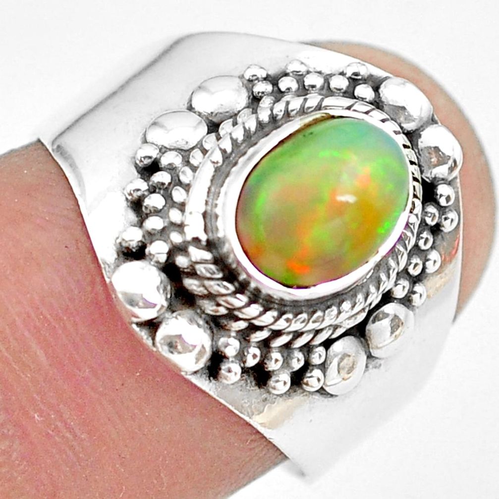 925 silver 2.13cts natural ethiopian opal oval solitaire ring size 7.5 p71552
