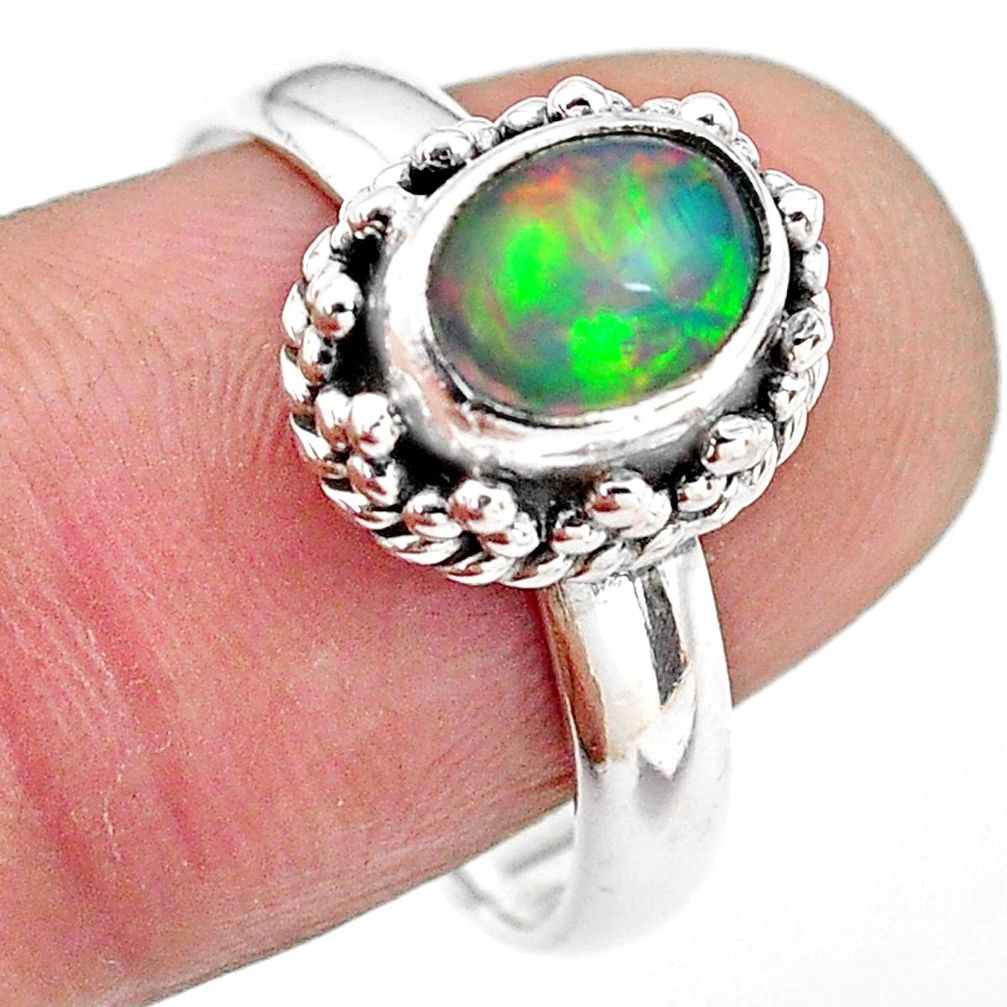 925 silver 2.01cts natural ethiopian opal oval solitaire ring size 8.5 p84784