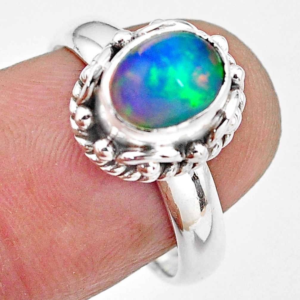 925 silver 2.35cts natural ethiopian opal oval solitaire ring size 7.5 p84787