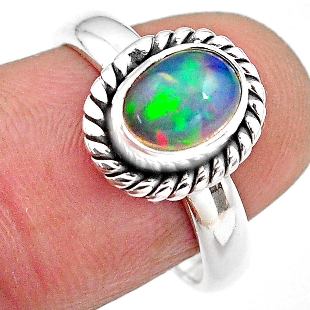 925 silver 2.02cts natural ethiopian opal oval solitaire ring size 7.5 p84805