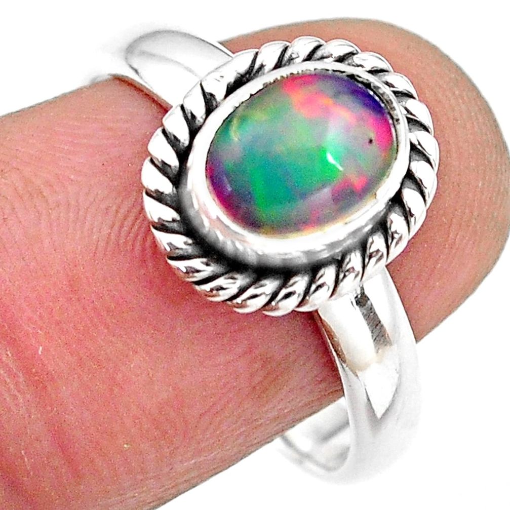 925 silver 2.02cts natural ethiopian opal oval solitaire ring size 8.5 p84812