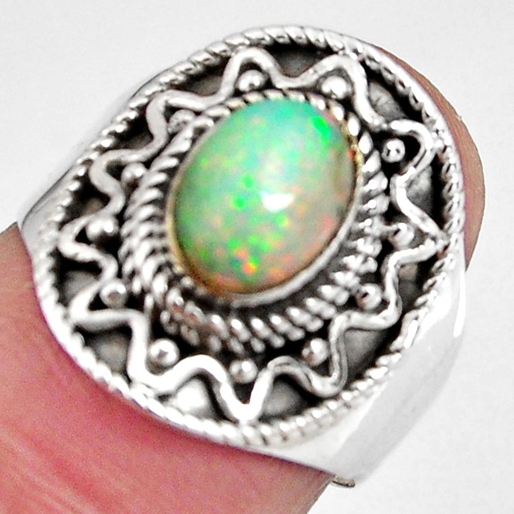 925 silver 2.12cts natural ethiopian opal oval solitaire ring size 6.5 p90604