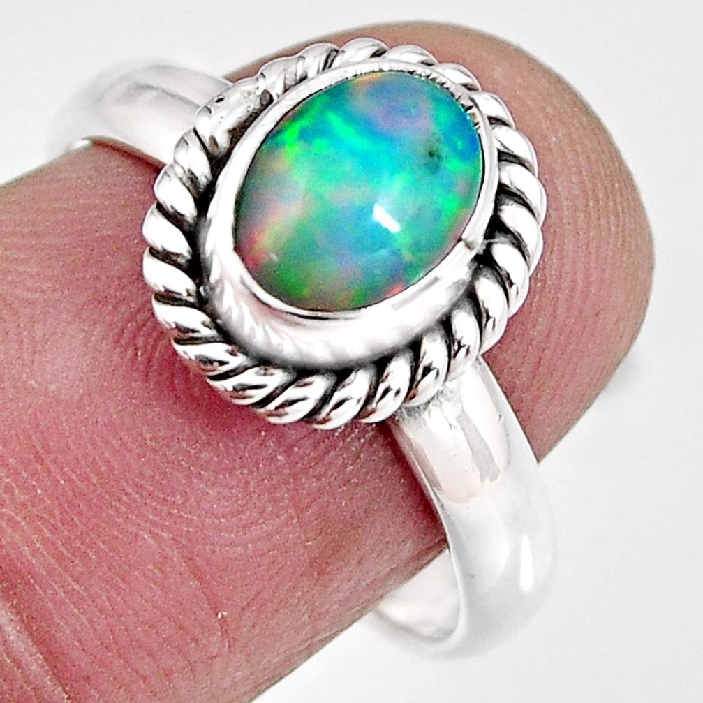 925 silver 2.14cts natural ethiopian opal oval solitaire ring size 7.5 p92100