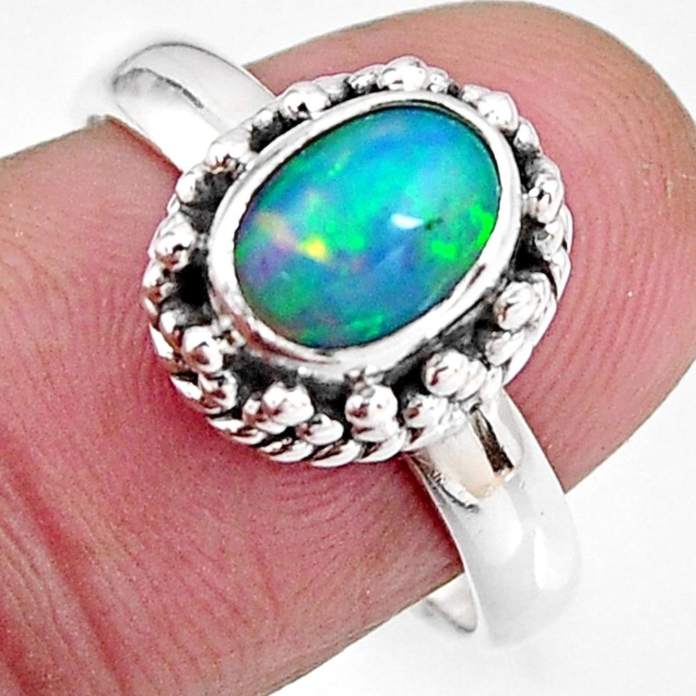 925 silver 2.11cts natural ethiopian opal oval solitaire ring size 7.5 p92639
