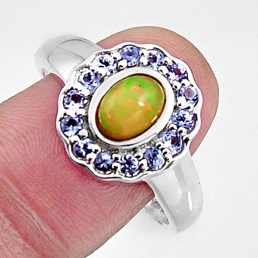 925 silver 4.02cts natural ethiopian opal tanzanite ring size 10 c5559