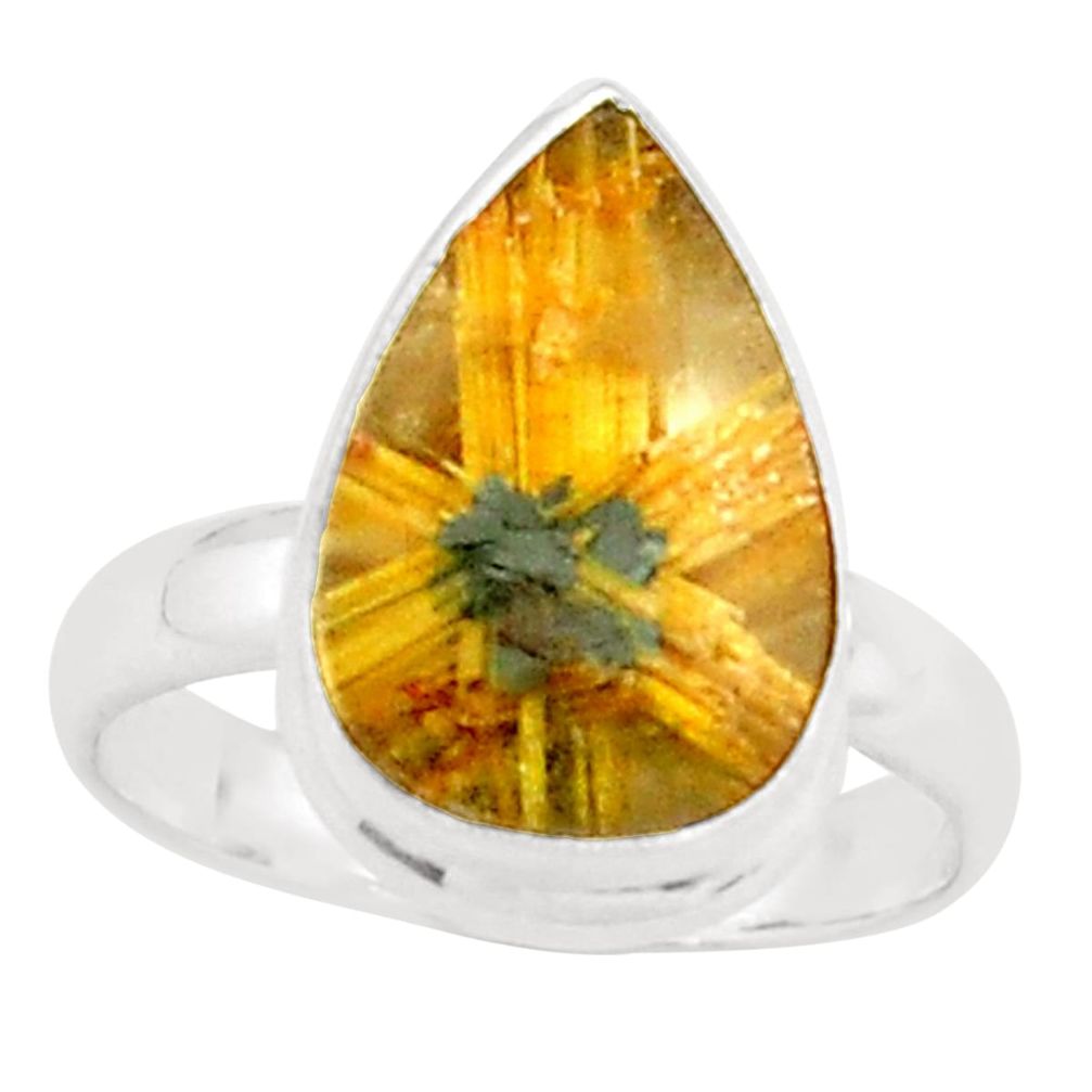925 silver 6.36cts natural golden half star rutile solitaire ring size 7 p76004