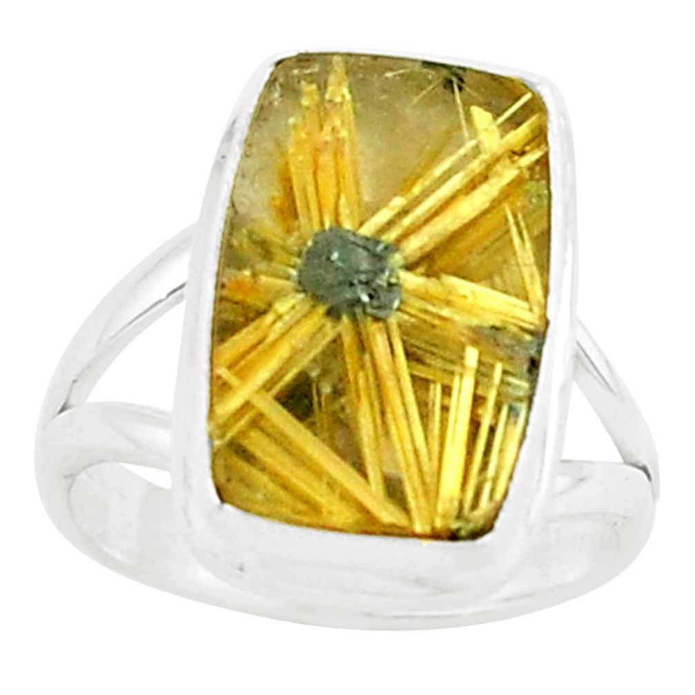 925 silver 6.53cts natural golden half star rutile solitaire ring size 6 p76009
