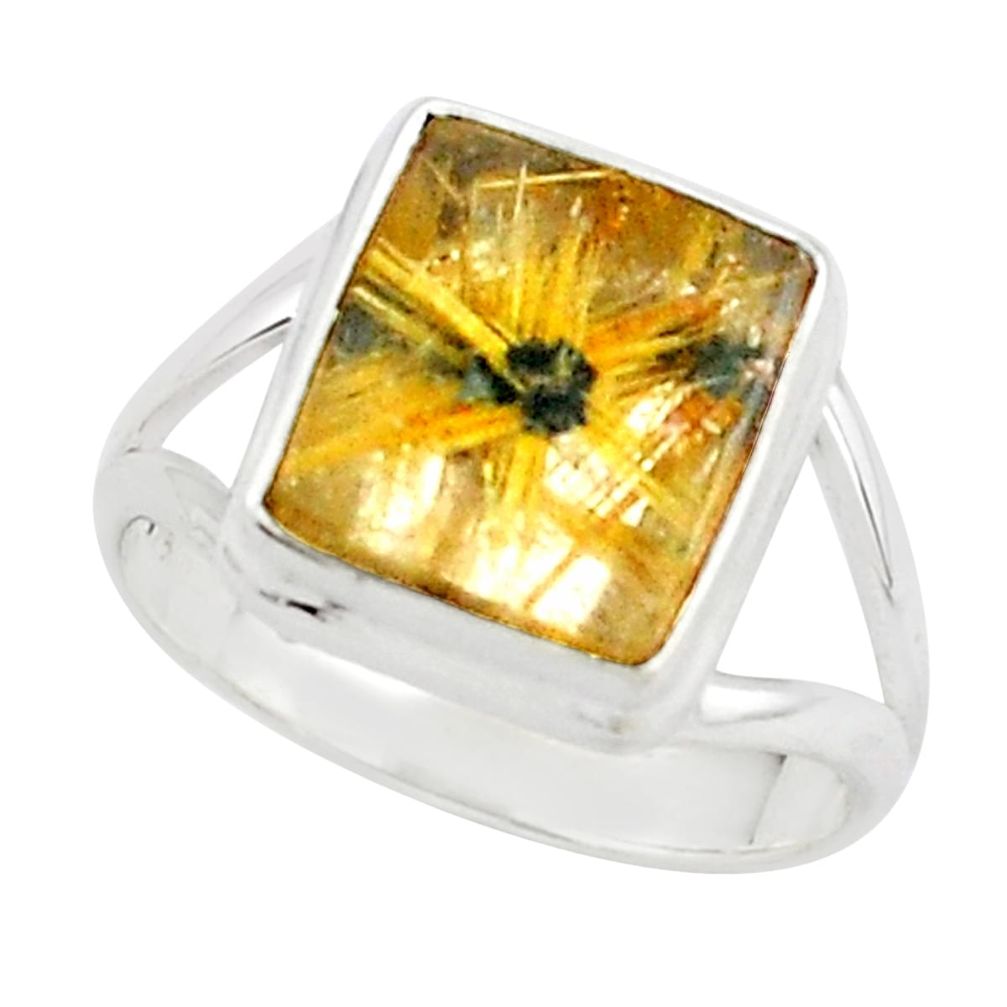 925 silver 5.38cts natural golden half star rutile solitaire ring size 8 p76018