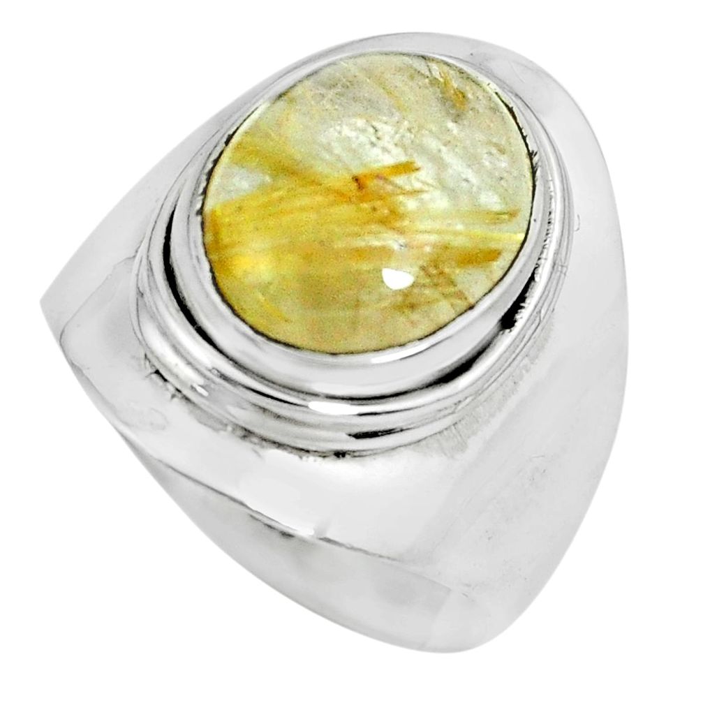 925 silver 5.28cts natural golden rutile solitaire ring jewelry size 8 p70307