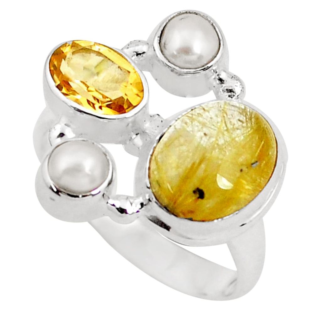 925 silver 7.40cts natural golden tourmaline rutile citrine ring size 8 p52496