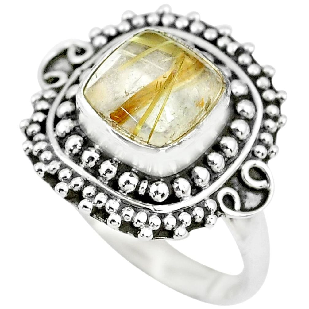 925 silver 3.38cts natural golden tourmaline rutile solitaire ring size 7 p63150