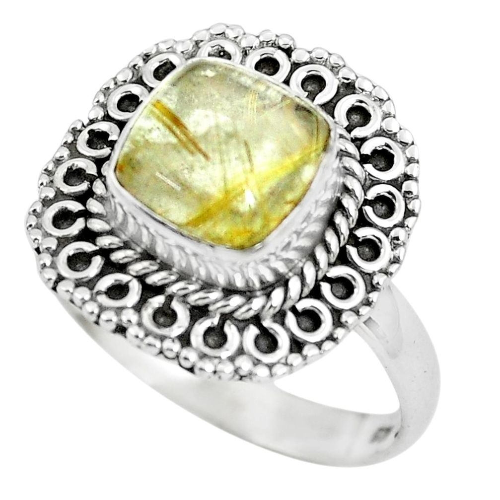 925 silver 3.04cts natural golden tourmaline rutile solitaire ring size 8 p63159