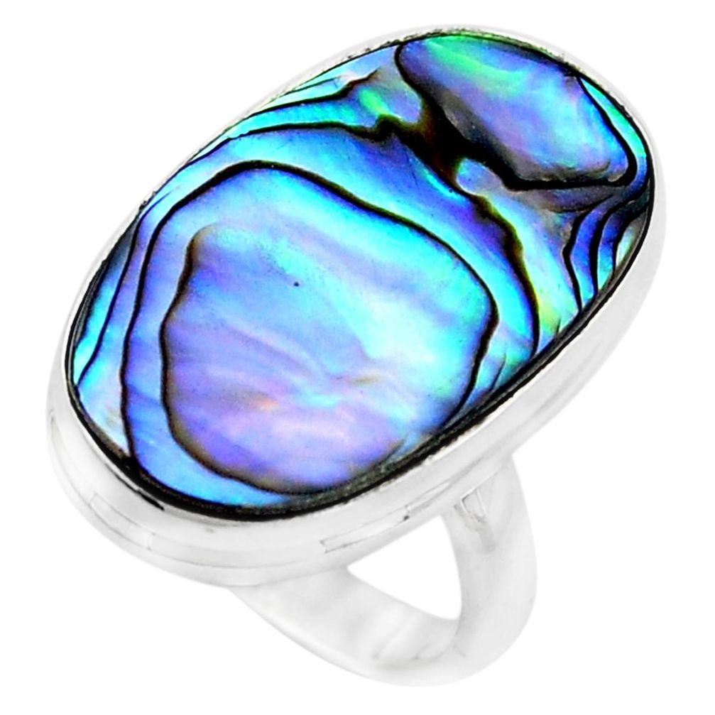 925 silver natural green abalone paua seashell solitaire ring size 6 p38740