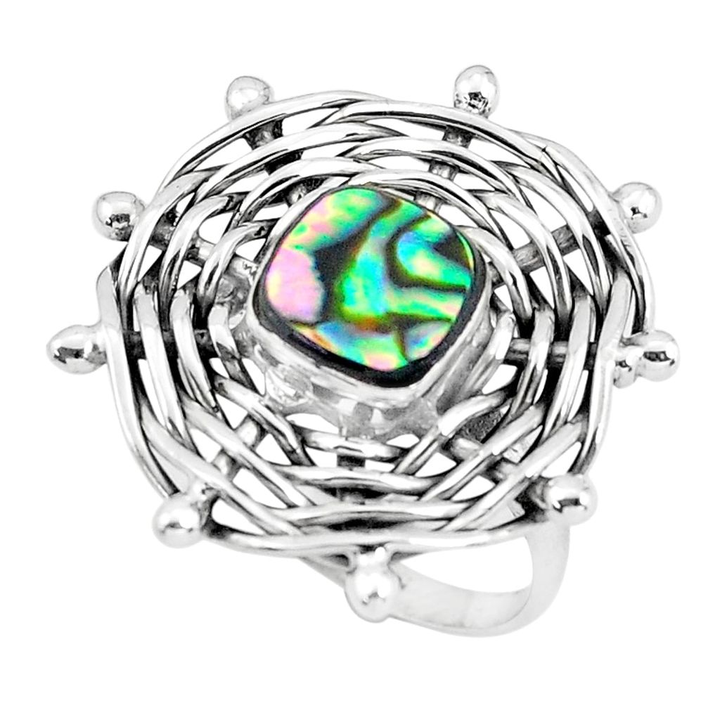 925 silver natural green abalone paua seashell solitaire ring size 8.5 p60914