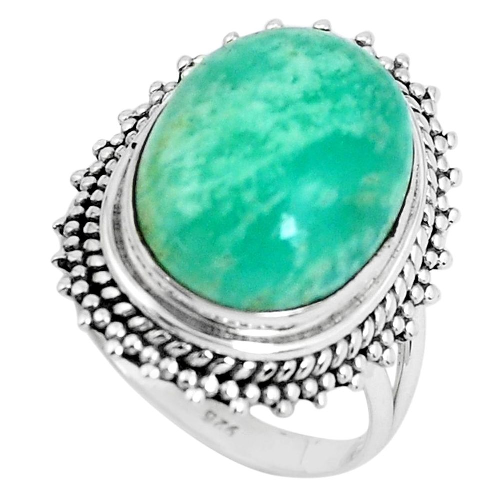 925 silver 11.36cts natural green amazonite oval solitaire ring size 7.5 d31392